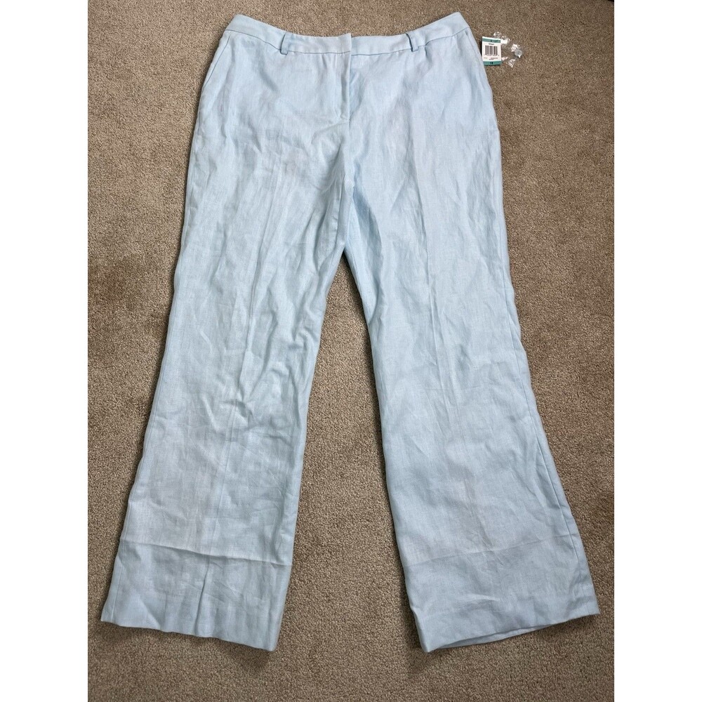 NWT Style & Co 16 Pure Linen Pants Tiffany Blue Wide Leg Summer Resort Boho Beac